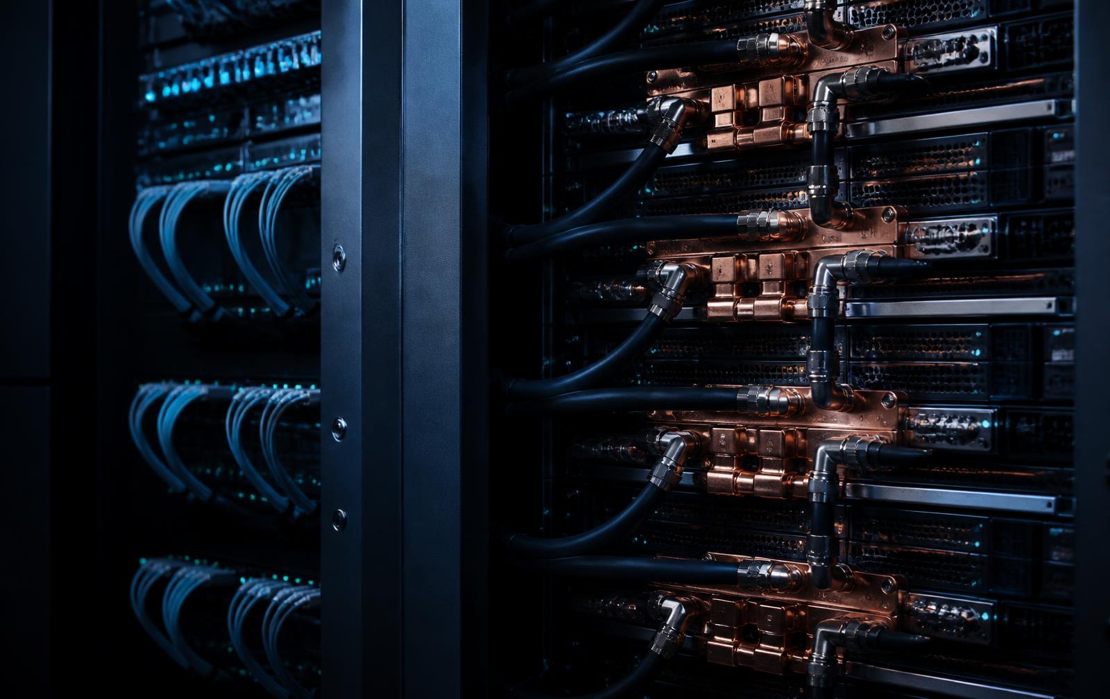 Liquid-cooled high-density GPU compute racks with structured fiber cabling